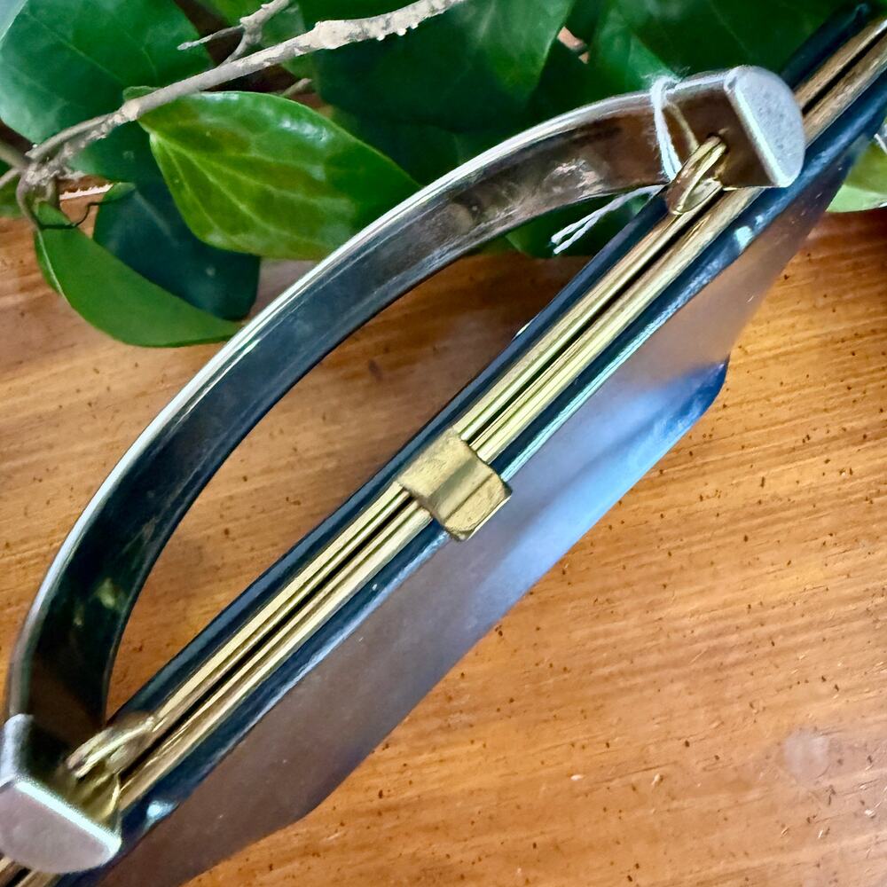 Vintage Black Structured Handbag Gold Frame Top Handle Purse 50s/60s Mod Kelly - Picture 6 of 9